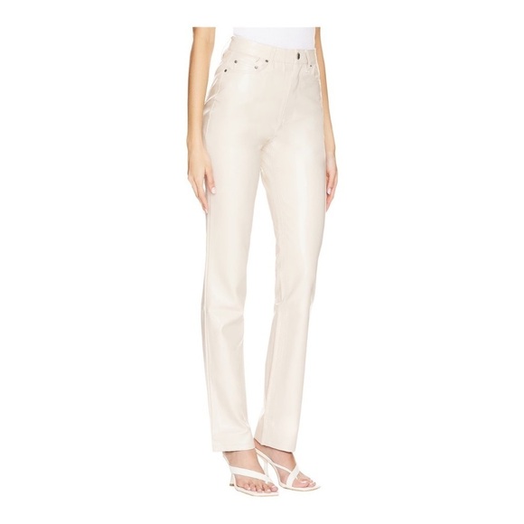 New AFRM Vegan Leather Pant Heston High Waist Straight Leg Off White Size 26 - Picture 1 of 9